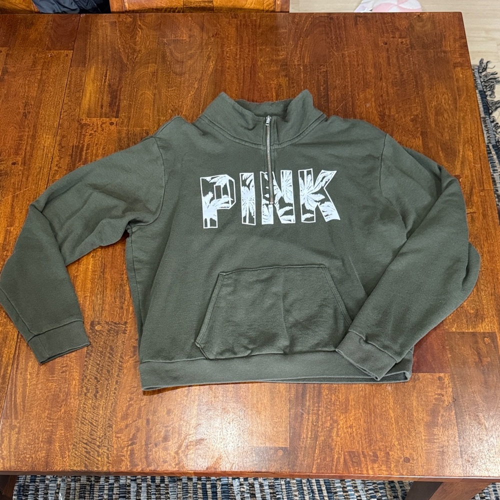 PINK Victoria's Secret Olive Green 1/4 Zip Sweater